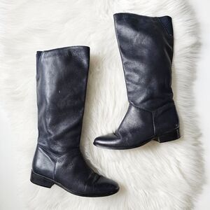 Vtg Hunt Club JC Penny Genuine Leather Mid Calf Dark Blue Boots Women's 7.5M